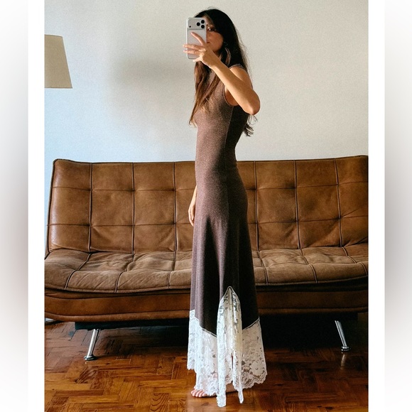 Zara LONG COMBINATION LACE DRESS - Picture 7 of 7